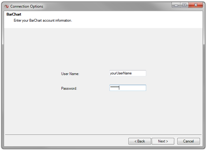 Barchart Connection Options