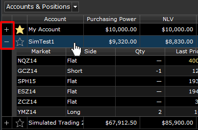 Accounts and Positions selection